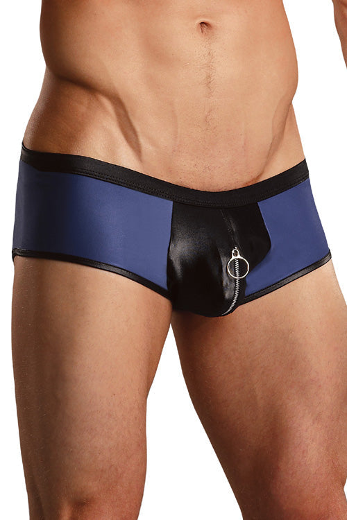 Leather Look Zipper Pouch Trunk - Blue and Black -Closeout