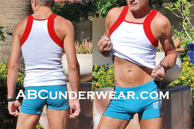 Mens Red Contrast Squarecut Tank 2 pk - Clearance