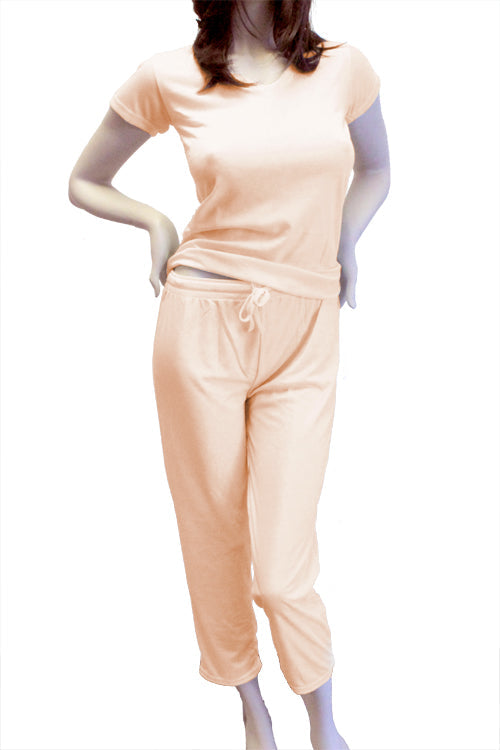 Cute & Comfy Pastel V-Neck Womens Pajama Set - Peach Orange Cream