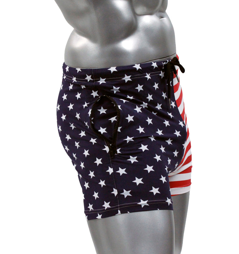 Fitted USA Star and Stripes American Flag Gym Workout Short by NEPTIO®