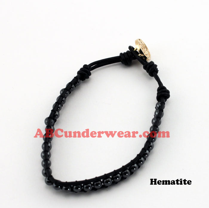 Men's Leather & Stone Bracelet