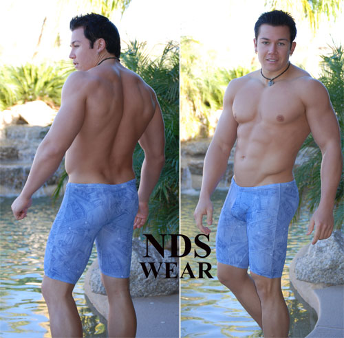 Men's Racing Jammer Denim Print Swimsuit - Closeout