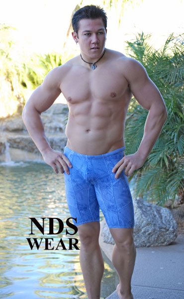 Men's Racing Jammer Denim Print Swimsuit - Closeout