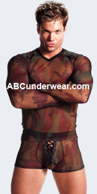 Mesh Camouflage Lace-Up Boxer Brief