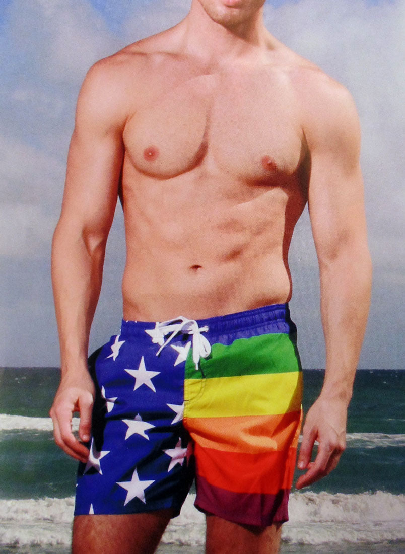 Multi-Color Stripes and Stars Mens Swim Short