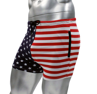 NEPTIO® Sexy Men's Workout Shorts Fitted Star and Stripes Or Solid Gym Running Short