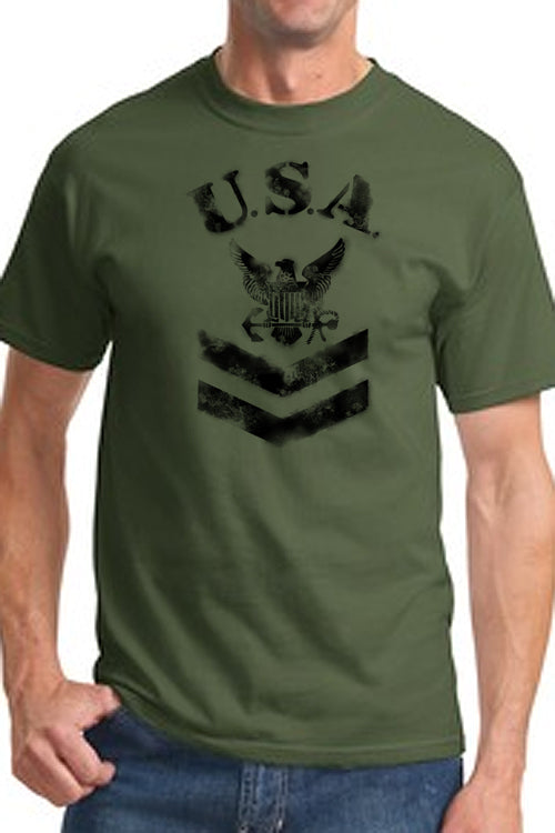 Navy Logo Faux Stenciled Shirt