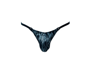 Stylish and Functional Black Flame Men's Thong with Convenient Clip
