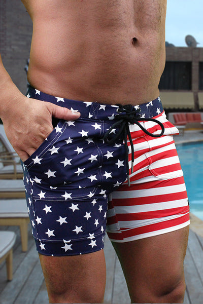 USA Flag Mens Sexy Swim Trunk Surf Short by NEPTIO®