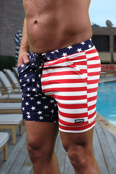 USA Flag Mens Sexy Swim Trunk Surf Short by NEPTIO®
