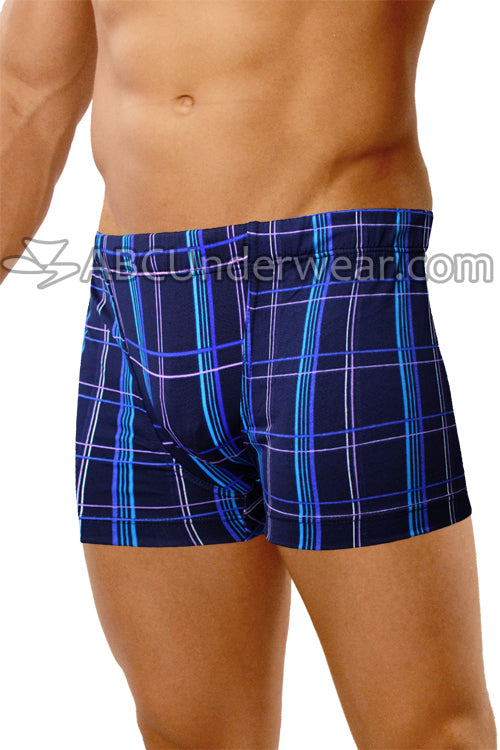 Uzzi Men's Plaid Printed Trunk Swimsuit