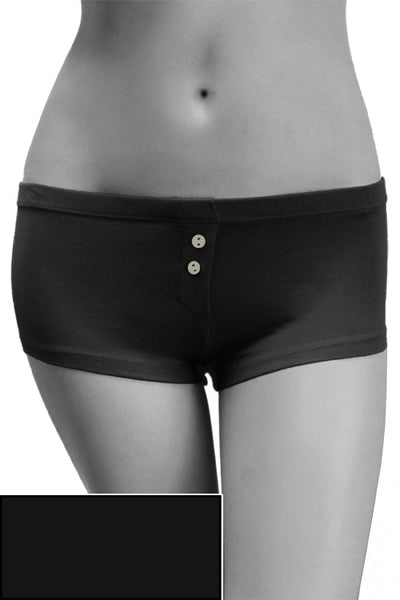 Womens Cotton Spandex Button-Up Boy Short - Black