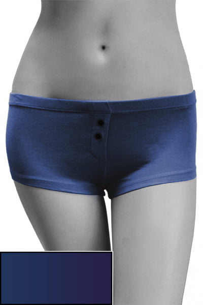 Womens Cotton Spandex Button-Up Boy Short - Blue