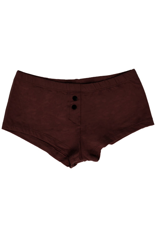 Womens Cotton Spandex Button-Up Boy Short - Dark Chocolate Brown